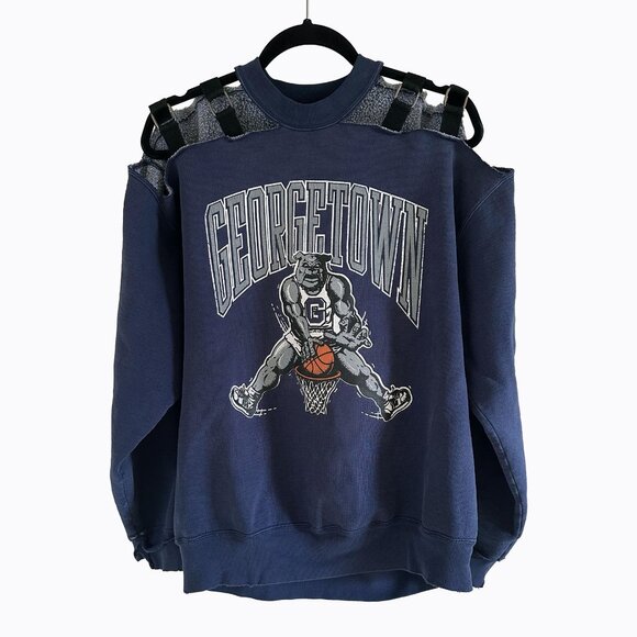 Vintage Furst Of A Kind Georgetown Navy Sweatshirt 2XL Upcycled Shoulder Straps - Picture 1 of 7
